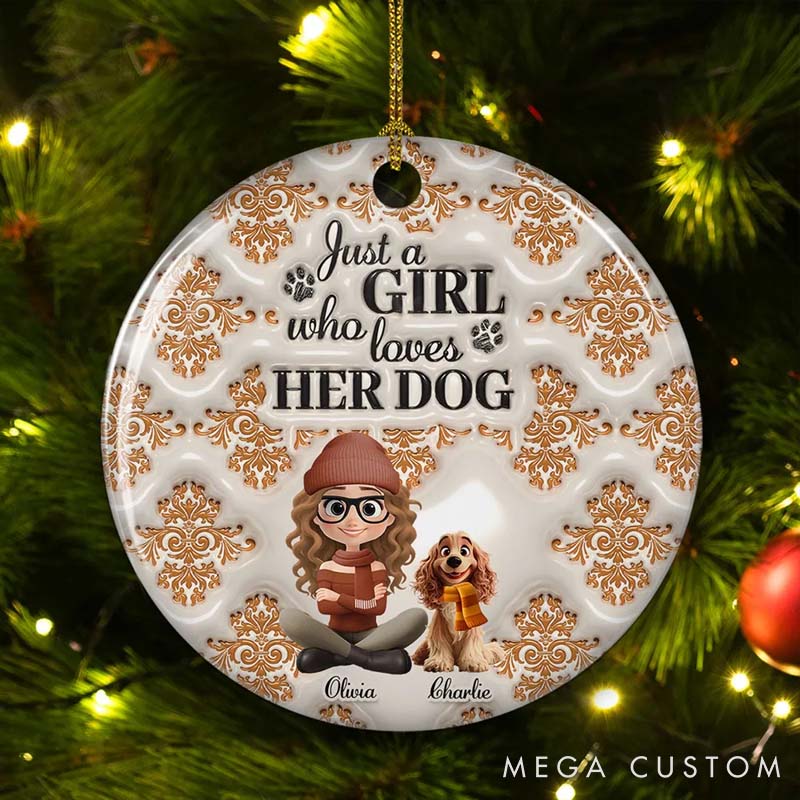 Personalized Dog Lover Pumskin Girl and Dog Christmas Ornament