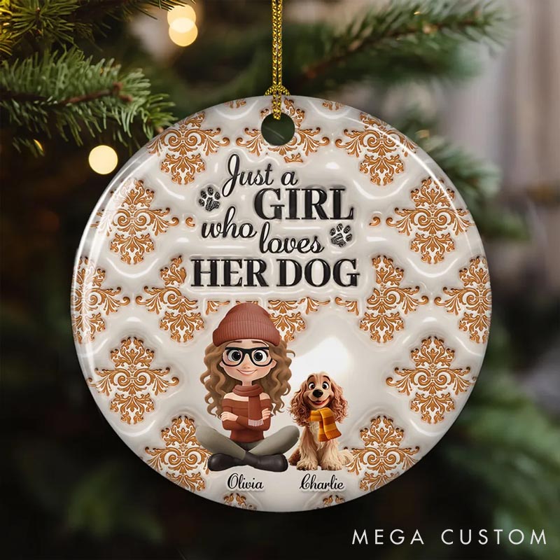 Personalized Dog Lover Pumskin Girl and Dog Christmas Ornament