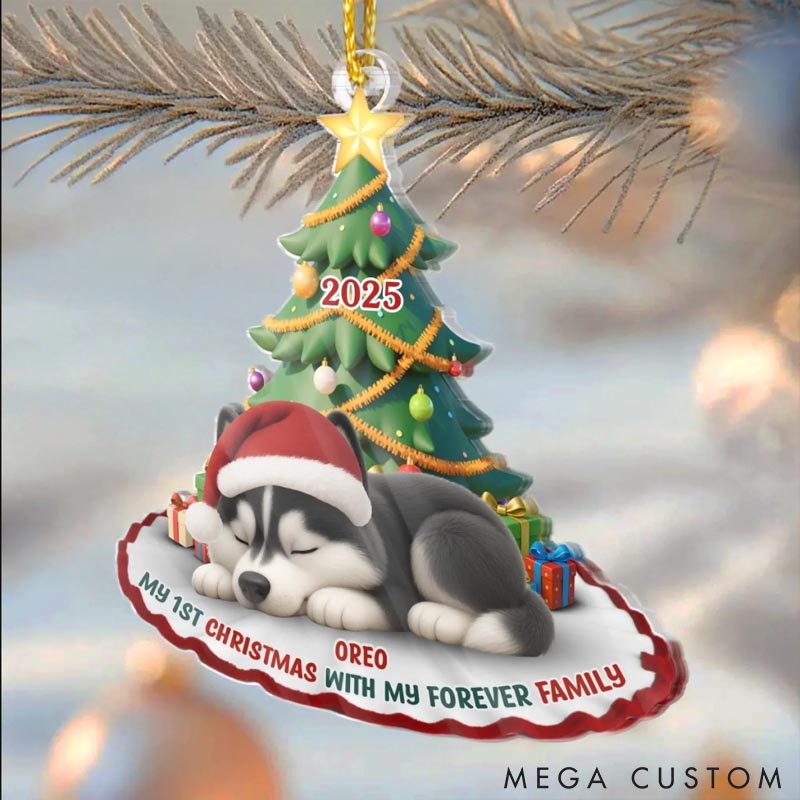 Personalized Dog Lover Purrfectly Festive First Christmas Acrylic Christmas Ornament
