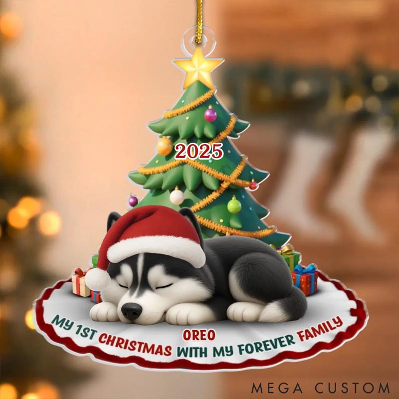 Personalized Dog Lover Purrfectly Festive First Christmas Acrylic Christmas Ornament