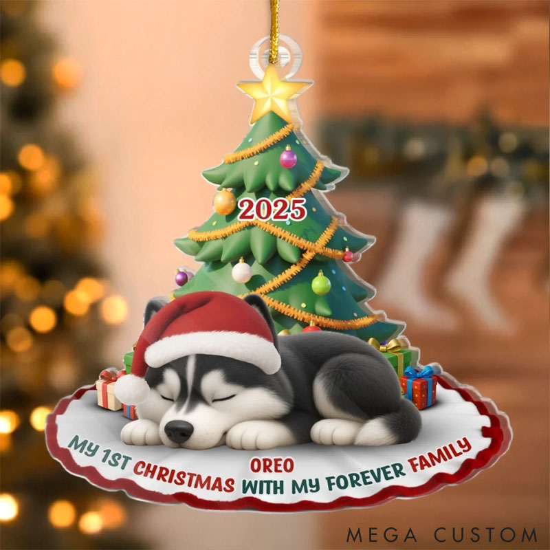 Personalized Dog Lover Purrfectly Festive First Christmas Acrylic Christmas Ornament