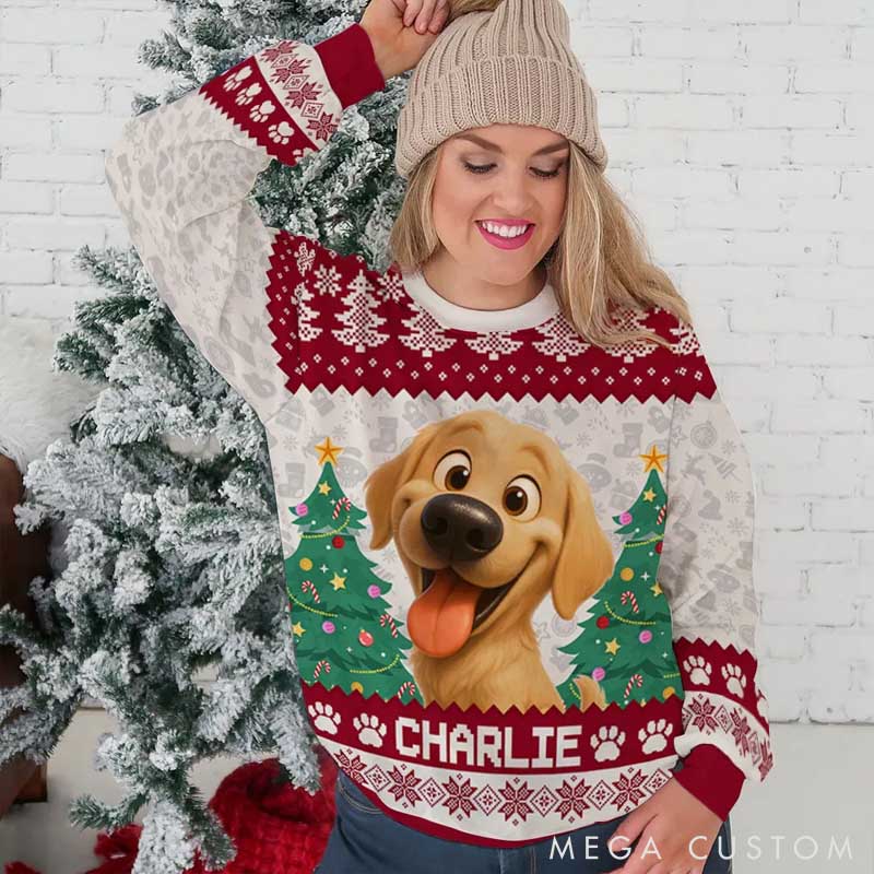 Personalized Dog Lover Santa is Coming Christmas Ugly Sweatshirt