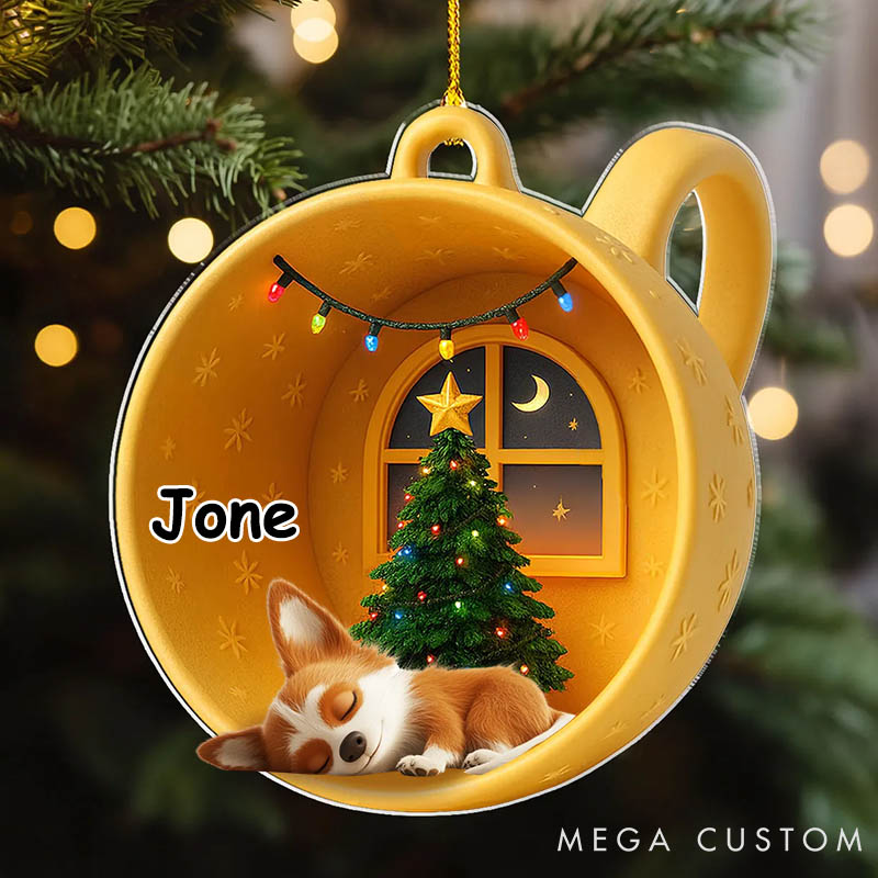 Personalized Dog Lover Sleeping Dog Cupcake Christmas Ornament