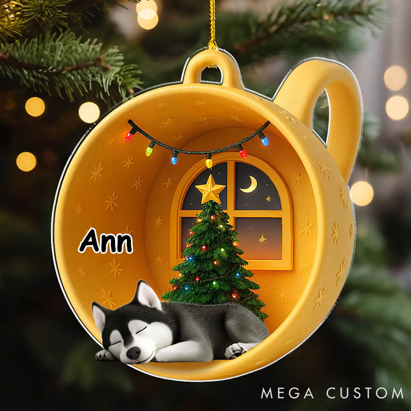 Personalized Dog Lover Sleeping Dog Cupcake Christmas Ornament