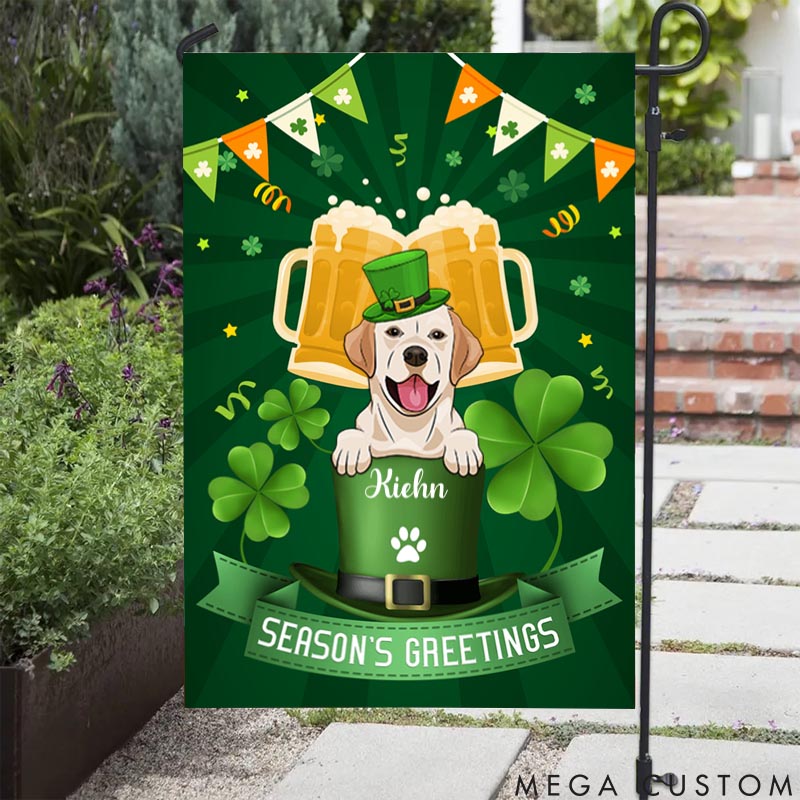 Personalized Dog Lover St. Patrick's Day Decorations Season's Greetings Garden Flag