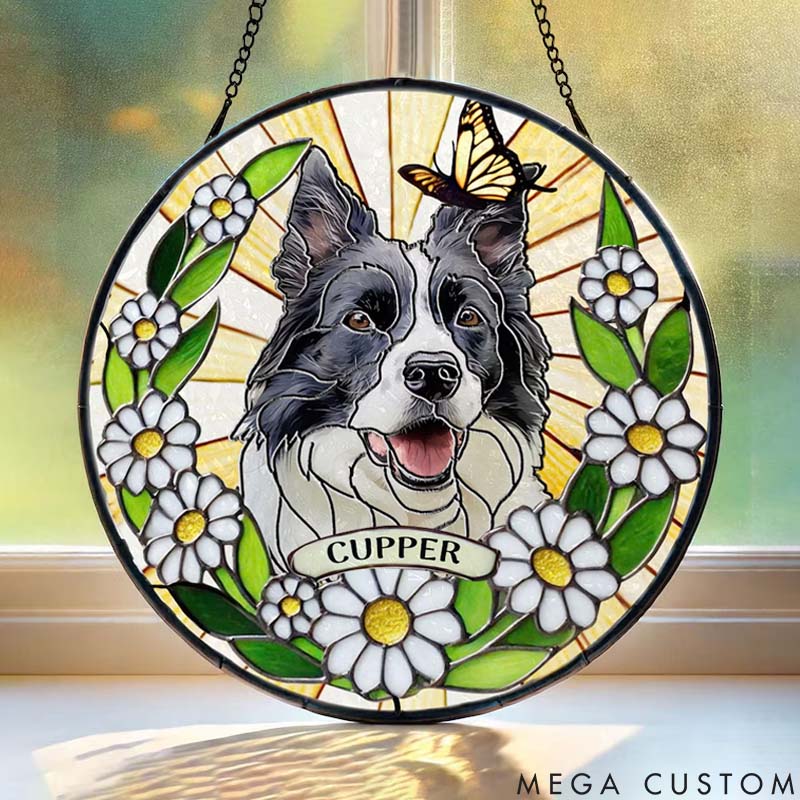 Personalized Dog Lover Stained Glass Flower Sun Catcher