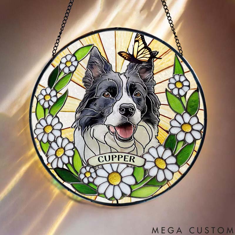 Personalized Dog Lover Stained Glass Flower Sun Catcher