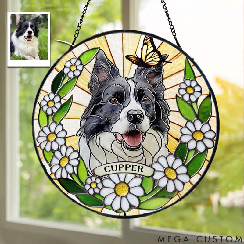 Personalized Dog Lover Stained Glass Flower Sun Catcher