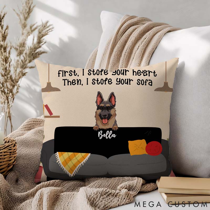Personalized Dog Lover Stole Your Heart Stole Your Sofa Throw Pillows