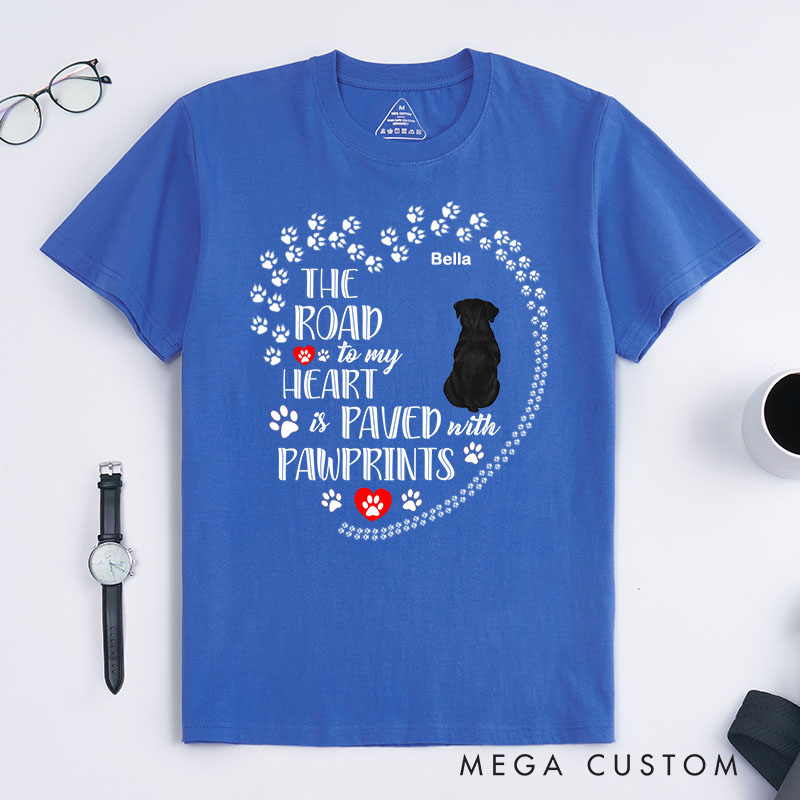 Personalized Dog Lover The Road to My Heart Paved Pawprints T-Shirt