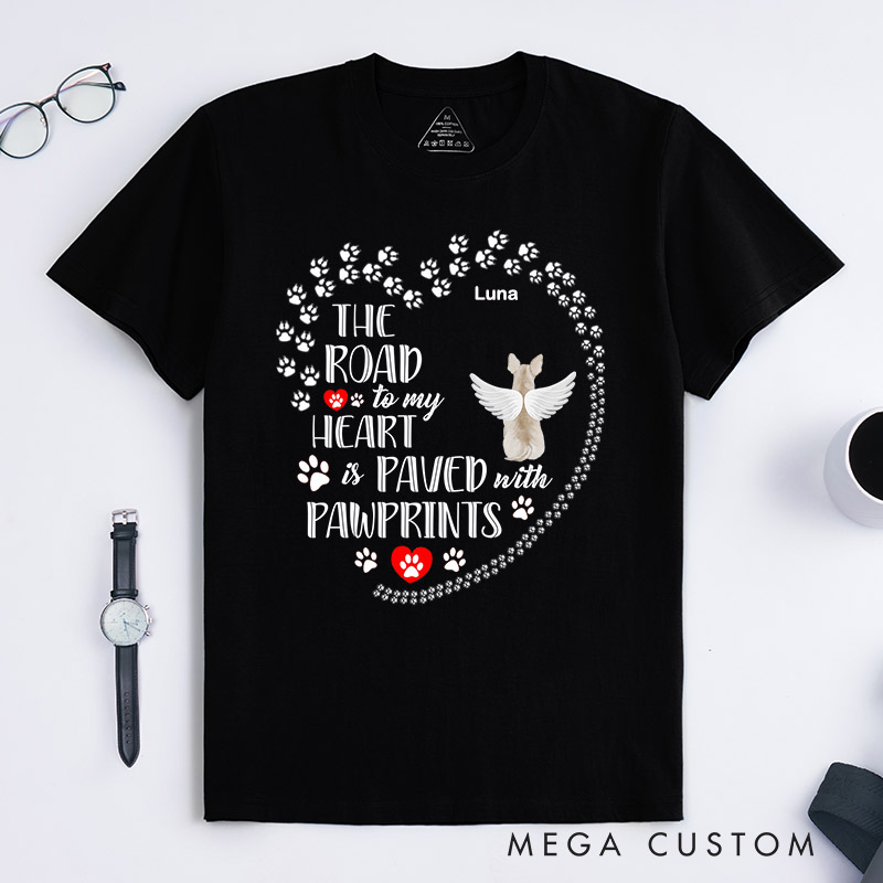 Personalized Dog Lover The Road to My Heart Paved Pawprints T-Shirt