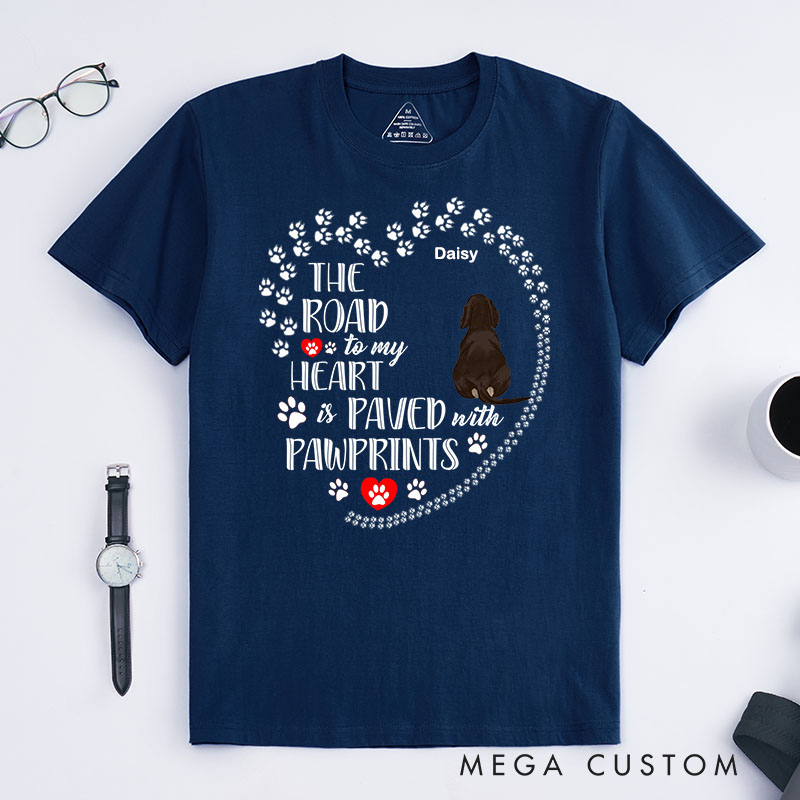 Personalized Dog Lover The Road to My Heart Paved Pawprints T-Shirt