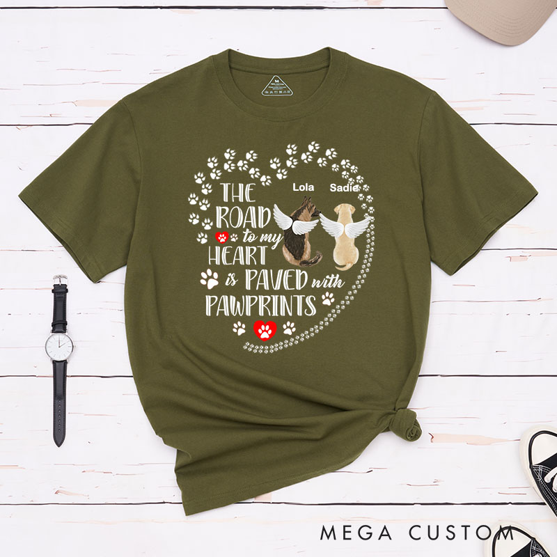 Personalized Dog Lover The Road to My Heart Paved Pawprints T-Shirt