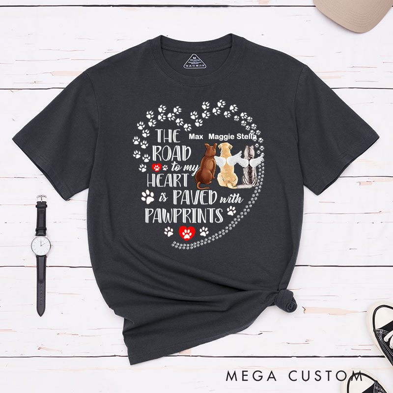 Personalized Dog Lover The Road to My Heart Paved Pawprints T-Shirt