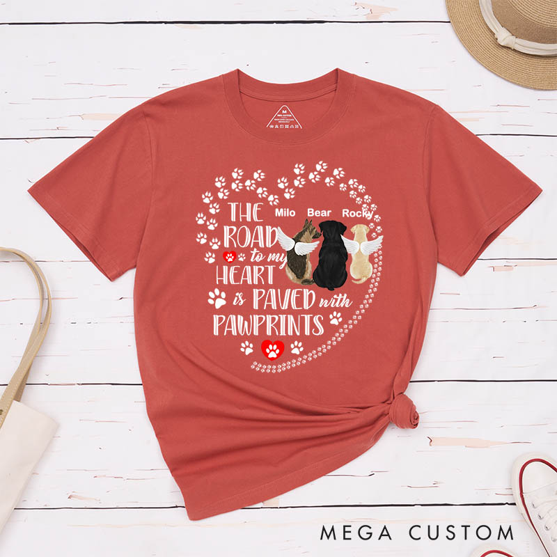 Personalized Dog Lover The Road to My Heart Paved Pawprints T-Shirt