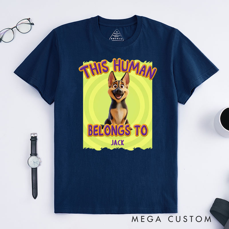 Personalized Dog Lover This Human Belongs to Dogs T-Shirt