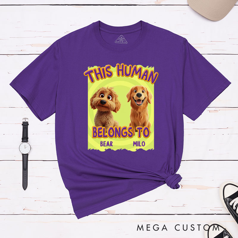 Personalized Dog Lover This Human Belongs to Dogs T-Shirt
