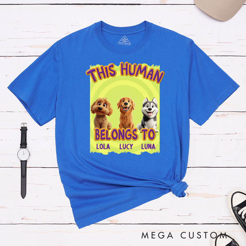 Personalized Dog Lover This Human Belongs to Dogs T-Shirt
