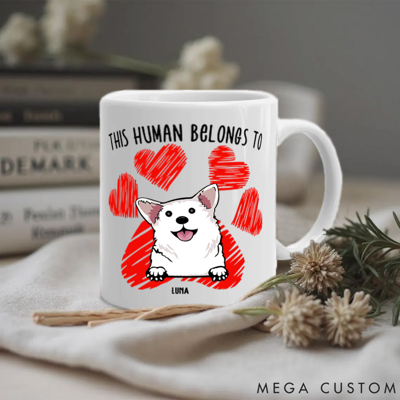 Personalized Dog Lover This Human Belongs to Mugs