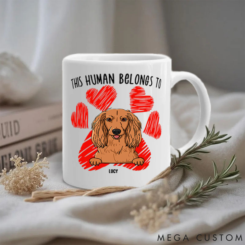 Personalized Dog Lover This Human Belongs to Mugs