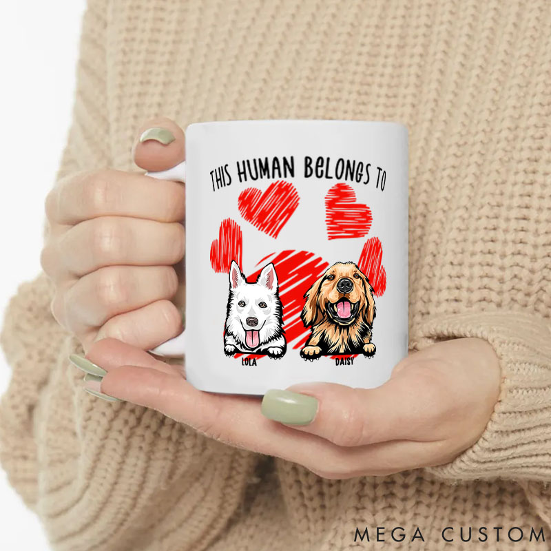 Personalized Dog Lover This Human Belongs to Mugs