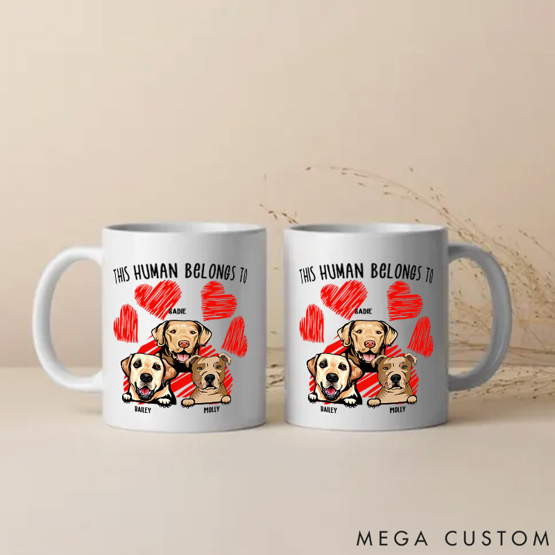 Personalized Dog Lover This Human Belongs to Mugs