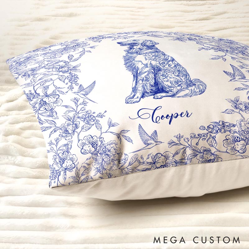 Personalized Dog Lover Toile De Jouy Chinoiserie Style Throw Pillow
