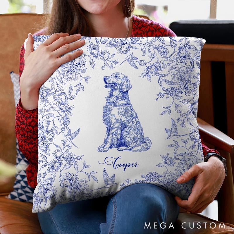 Personalized Dog Lover Toile De Jouy Chinoiserie Style Throw Pillow