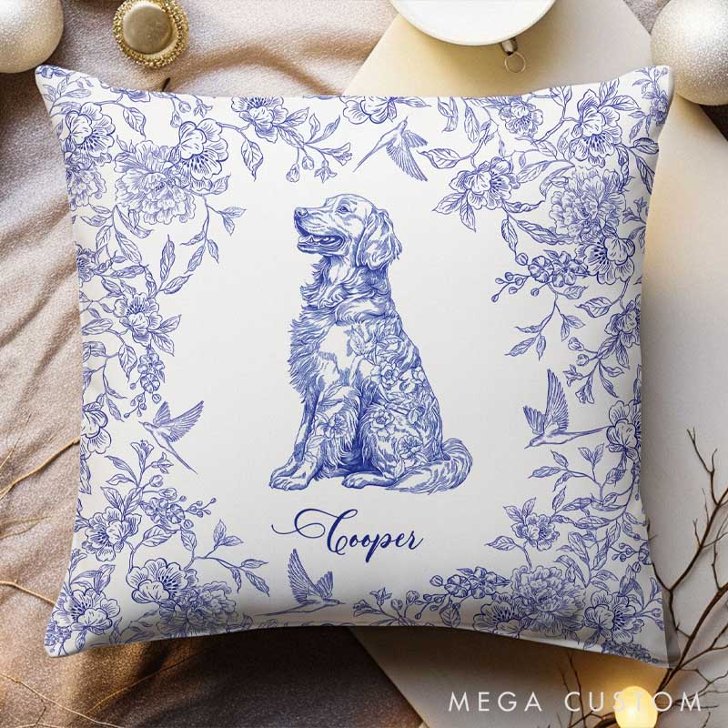 Personalized Dog Lover Toile De Jouy Chinoiserie Style Throw Pillow