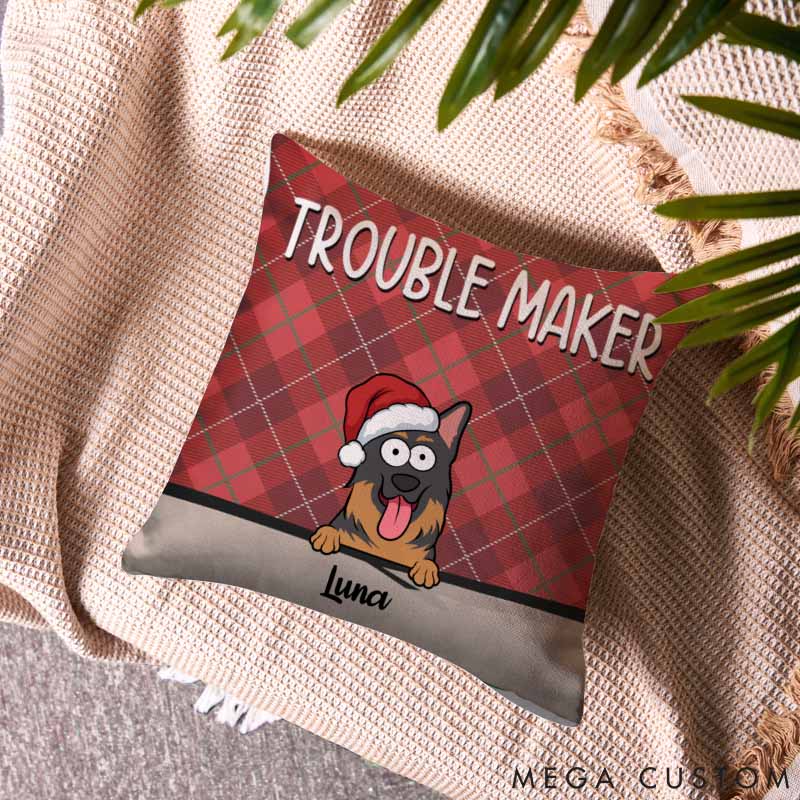 Personalized Dog Lover Trouble Makers Christmas Throw Pillows