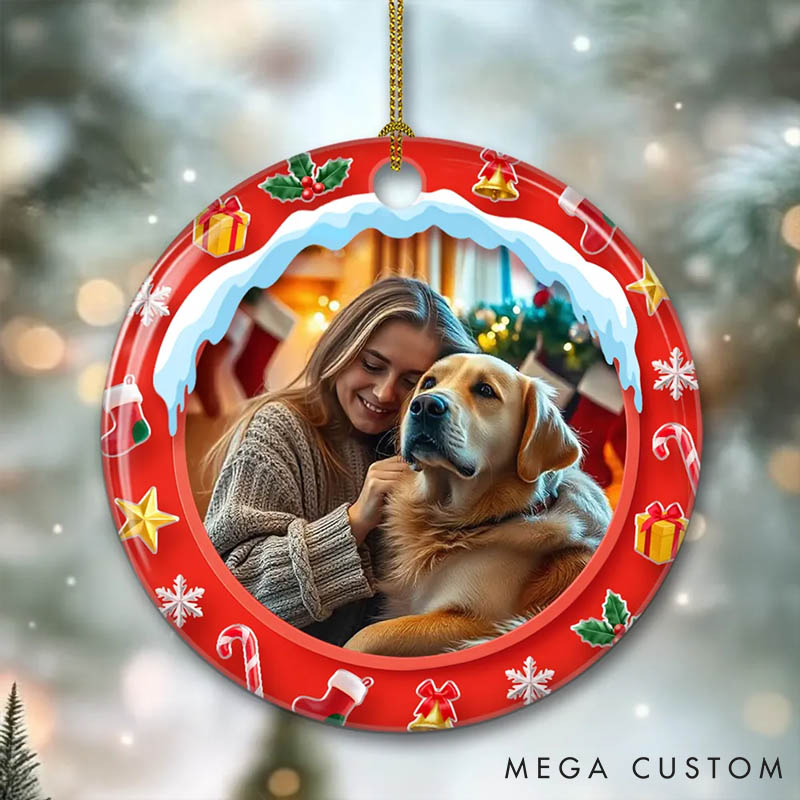 Personalized Dog Lover Under the Mistletoe Photo Christmas Ornament