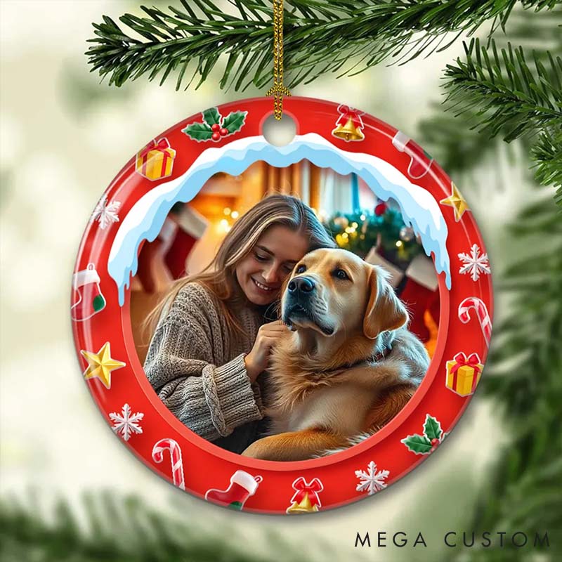 Personalized Dog Lover Under the Mistletoe Photo Christmas Ornament