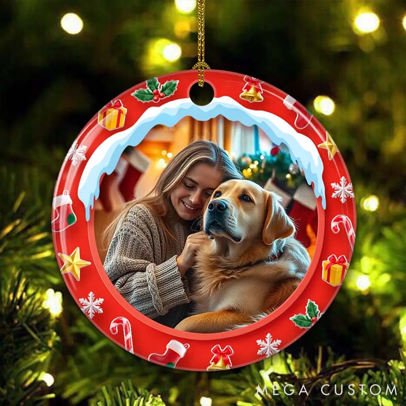 Personalized Dog Lover Under the Mistletoe Photo Christmas Ornament