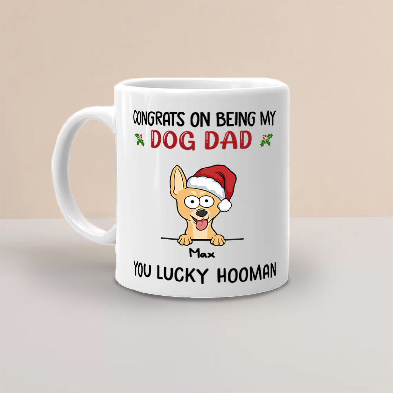 Personalized Dog Lover Wagging Tails and Merry Woofmas Dog Dad Mugs