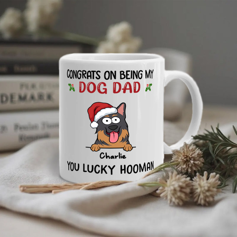 Personalized Dog Lover Wagging Tails and Merry Woofmas Dog Dad Mugs