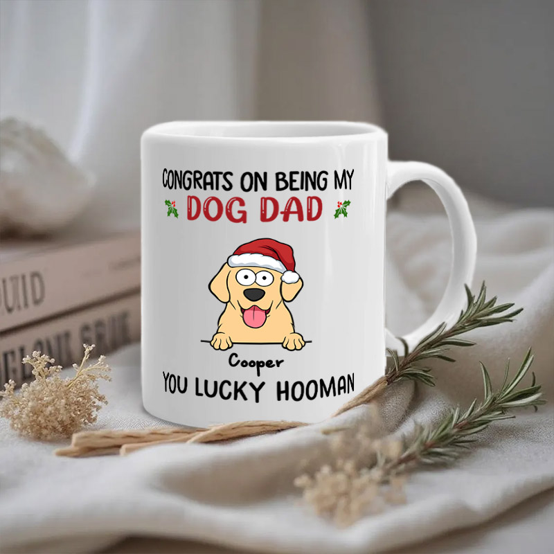 Personalized Dog Lover Wagging Tails and Merry Woofmas Dog Dad Mugs