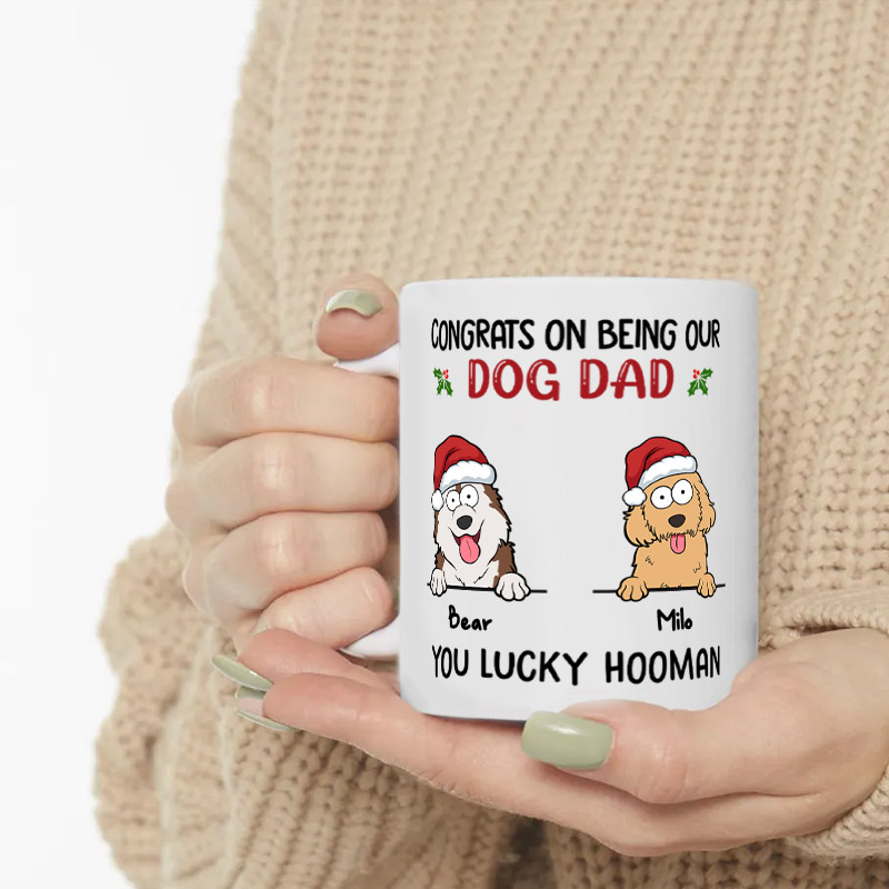 Personalized Dog Lover Wagging Tails and Merry Woofmas Dog Dad Mugs