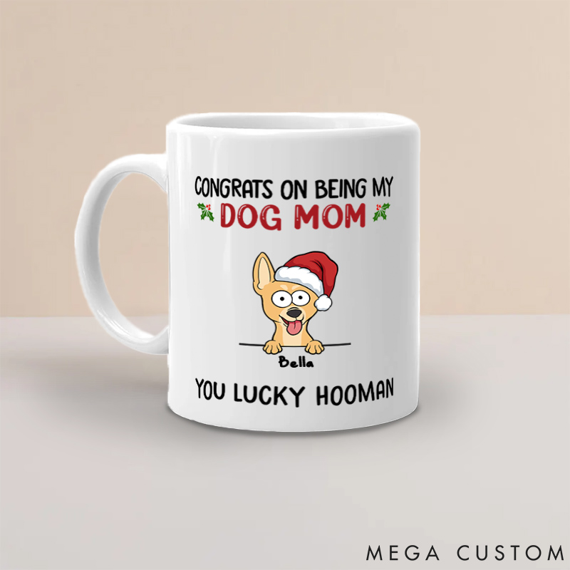 Personalized Dog Lover Wagging Tails and Merry Woofmas Dog Mom Mugs