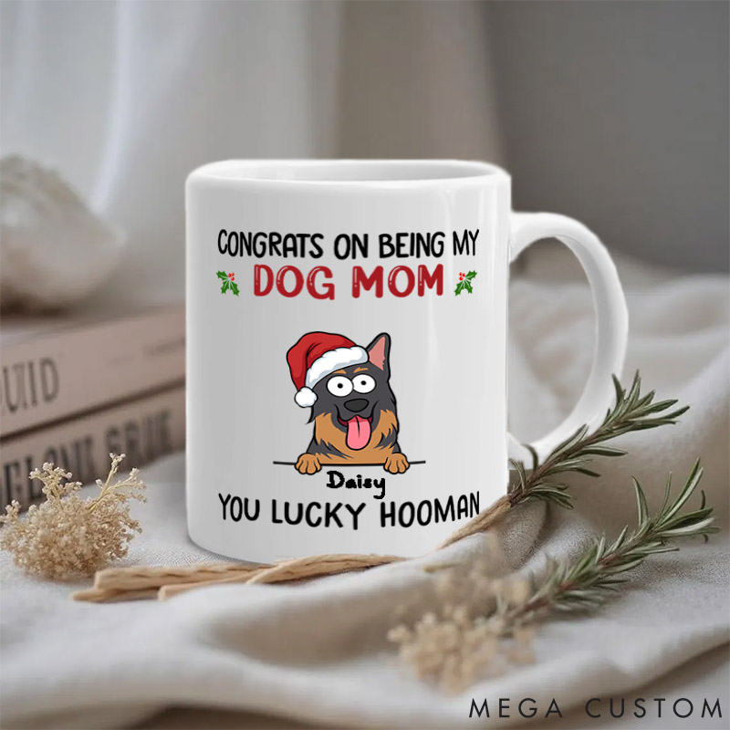 Personalized Dog Lover Wagging Tails and Merry Woofmas Dog Mom Mugs