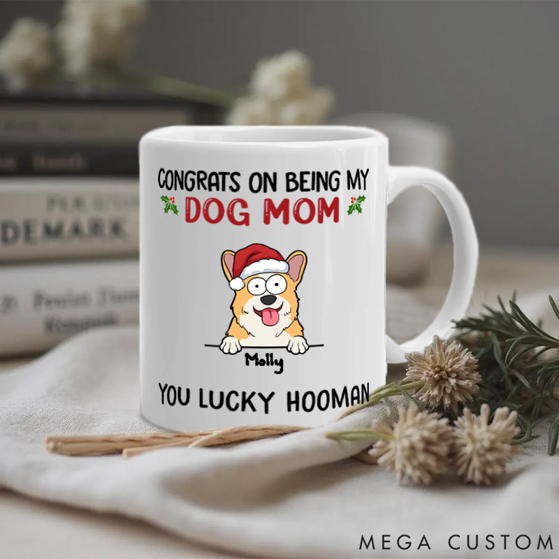 Personalized Dog Lover Wagging Tails and Merry Woofmas Dog Mom Mugs