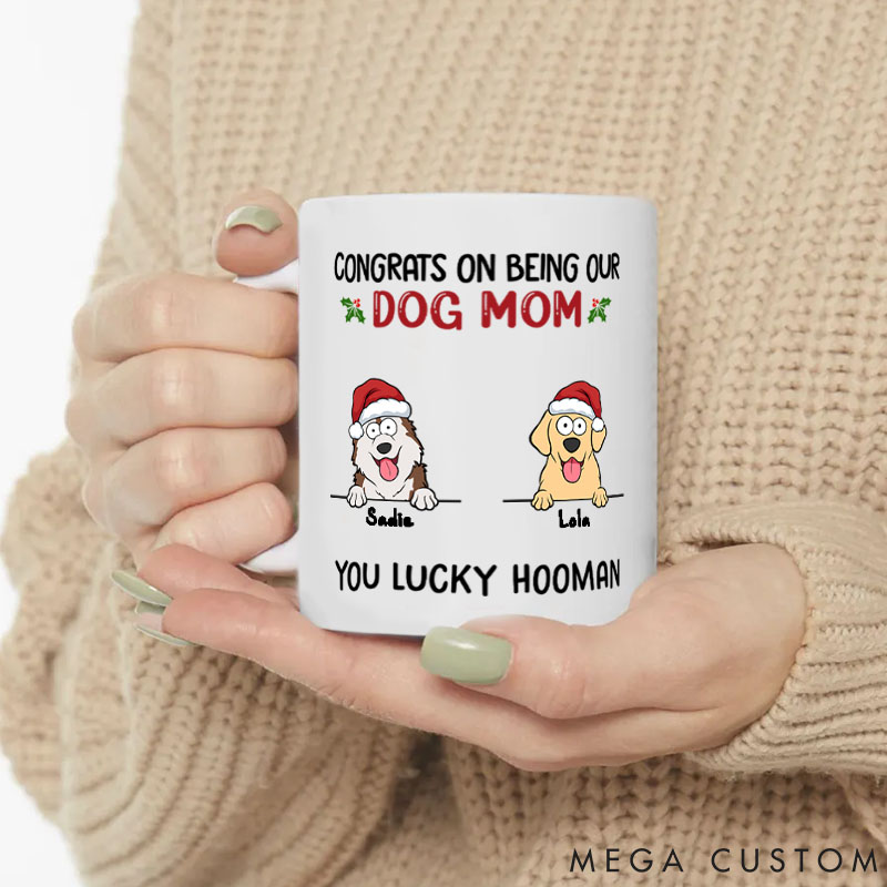 Personalized Dog Lover Wagging Tails and Merry Woofmas Dog Mom Mugs