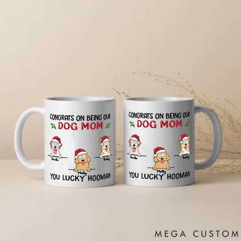 Personalized Dog Lover Wagging Tails and Merry Woofmas Dog Mom Mugs