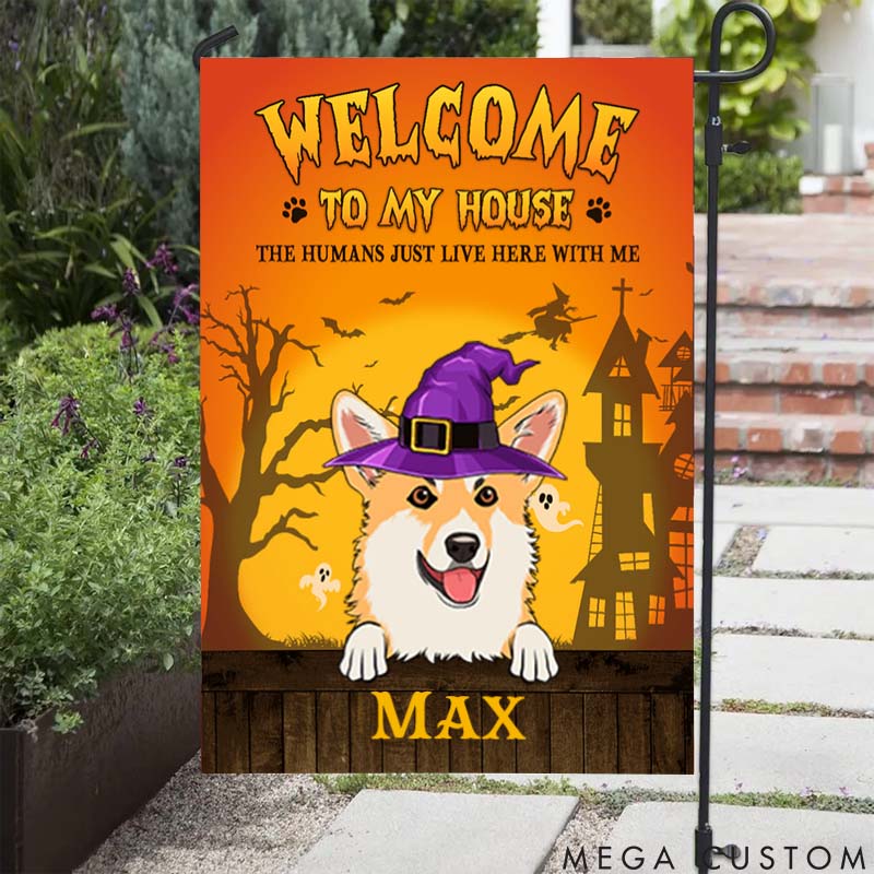 Personalized Dog Lover We Live Here Garden Flag