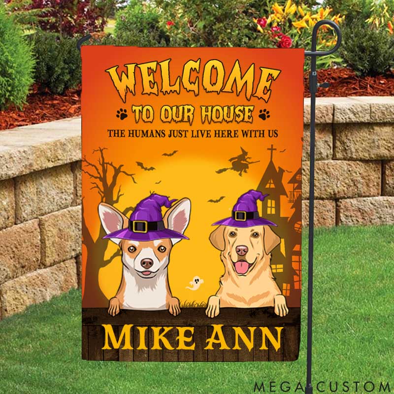 Personalized Dog Lover We Live Here Garden Flag