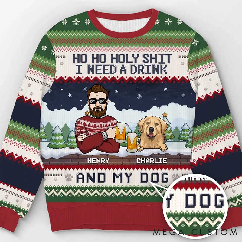 Personalized Dog Lover We Need A Beer And Our Dogs Christmas Ugly Sweatshirt