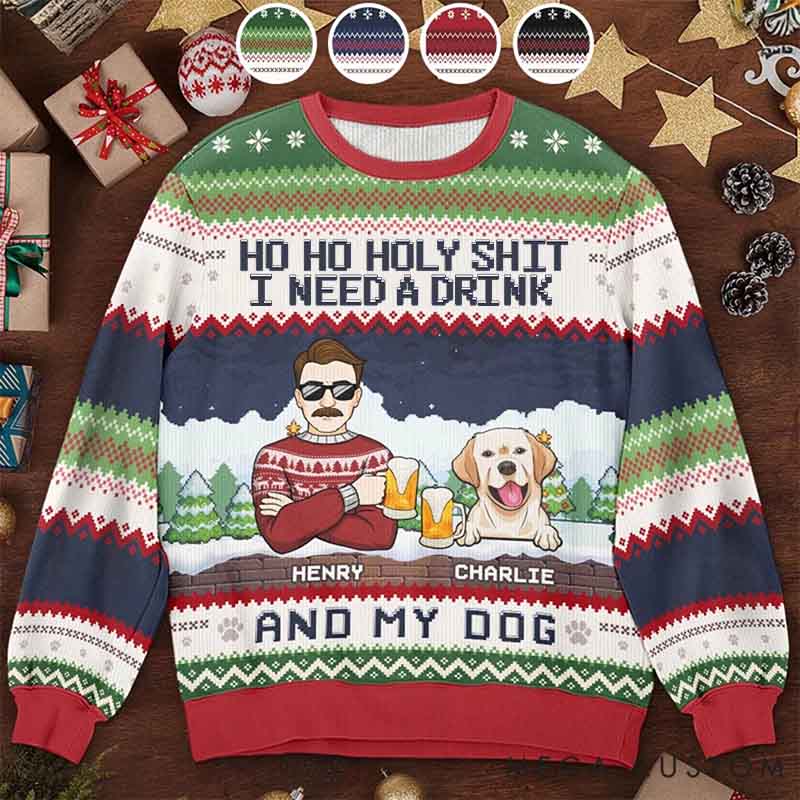 Personalized Dog Lover We Need A Beer And Our Dogs Christmas Ugly Sweatshirt