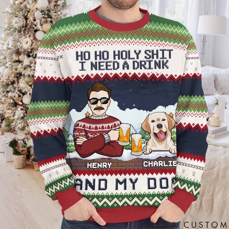 Personalized Dog Lover We Need A Beer And Our Dogs Christmas Ugly Sweatshirt