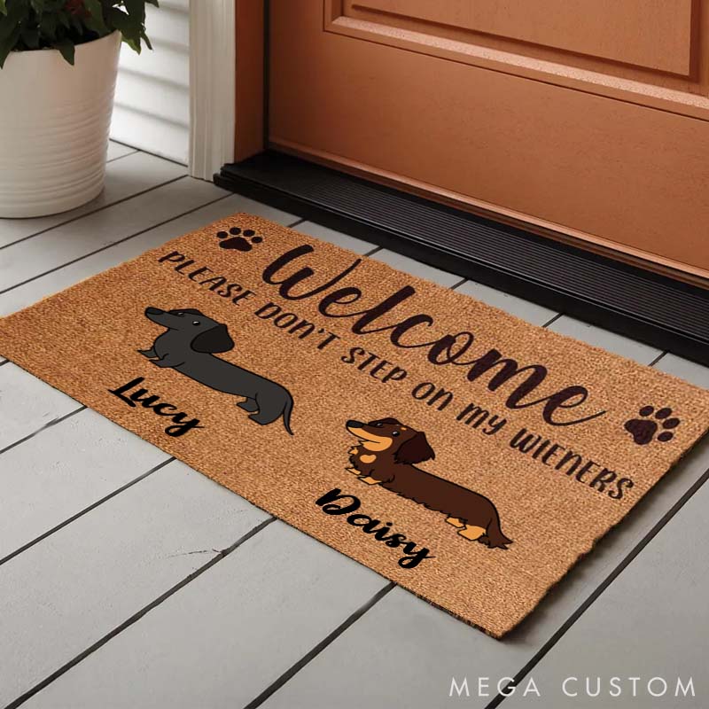Personalized Dog Lover Welcome Please Don't Step on My Wiener Doormat