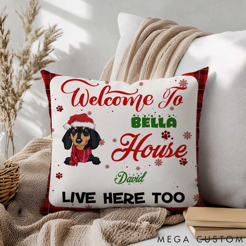 Personalized Dog Lover Welcome to My House Christmas Throw Pillows