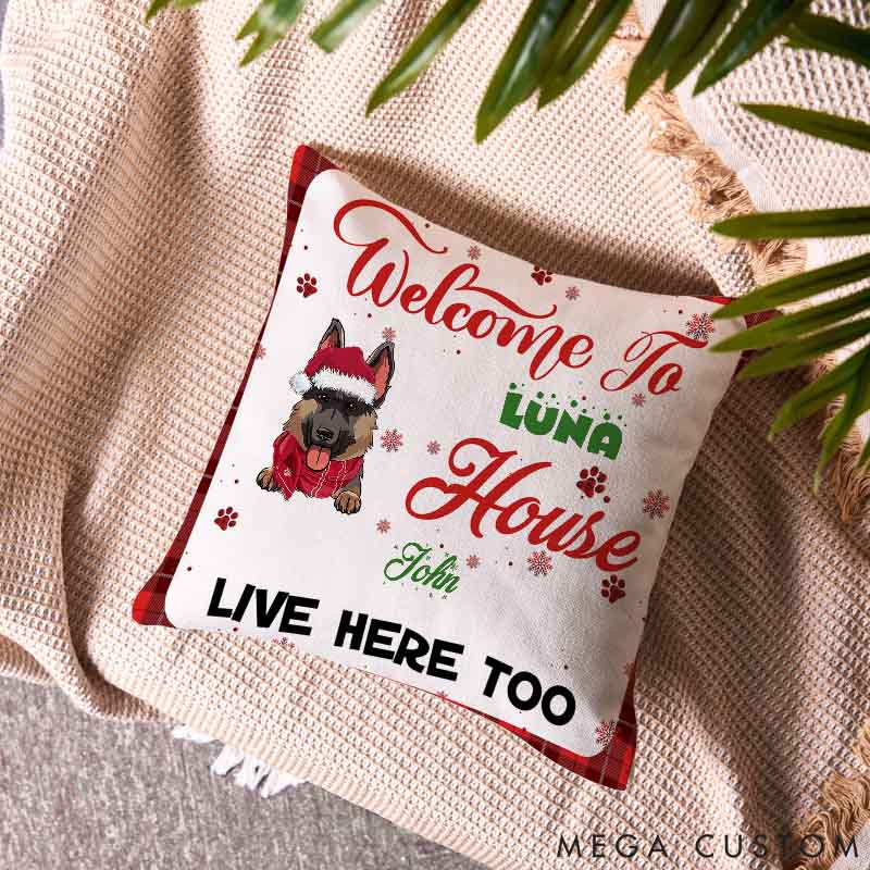 Personalized Dog Lover Welcome to My House Christmas Throw Pillows